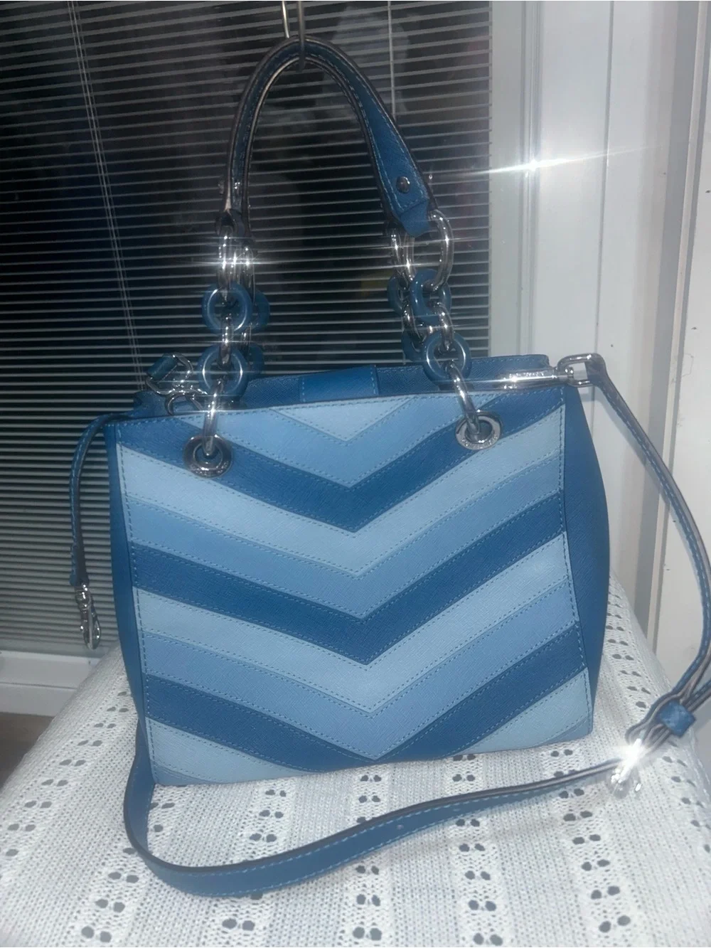 Michael Kors Two-Tone Blue Chevron Satchel